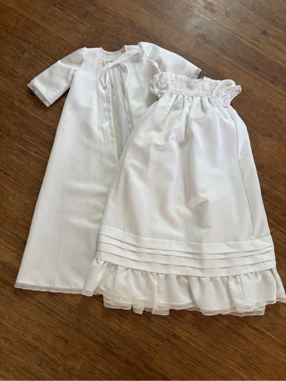 Vintage Handmade White Christening Baptism Gown & Matching Jacket Set Lace Trim